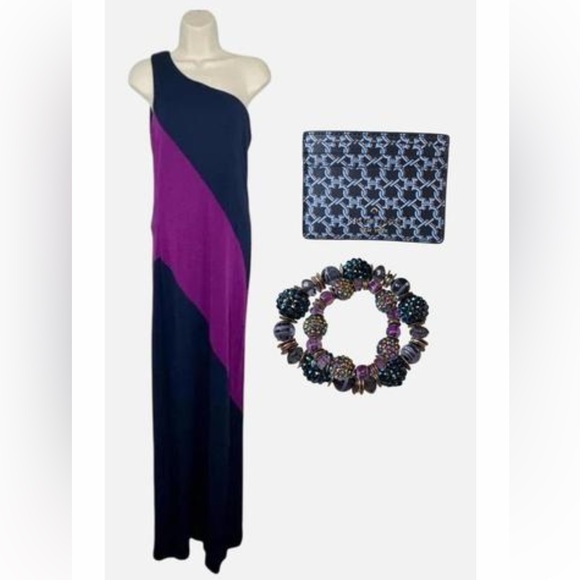 Ralph Lauren Dresses & Skirts - Lauren Ralph Lauren Navy Blue & Purple One Shoulder Cocktail Gown size large nwt